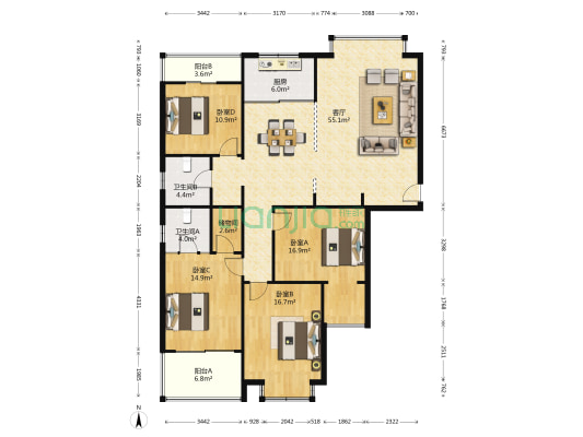 槐古豪庭北区 4室1厅2卫 171平方