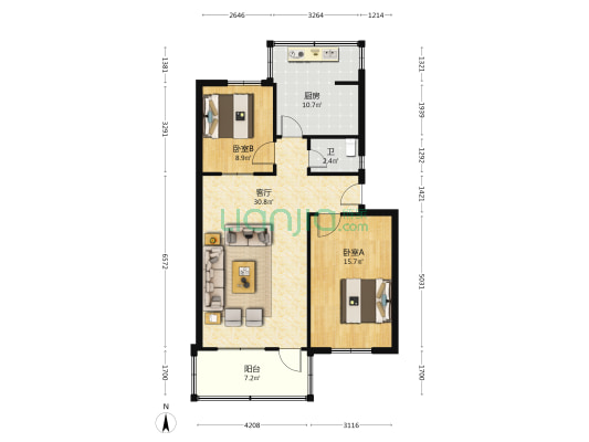 园林小区 2室1厅1卫 86平方