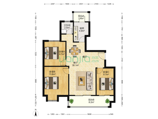 同和嘉苑北区 3室1厅1卫 113平方