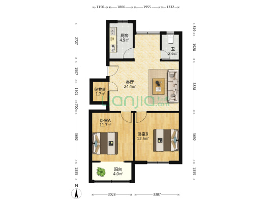桂登商场 2室1厅1卫 80平方