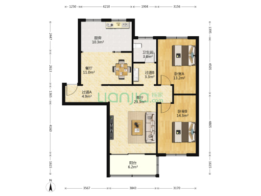 金桥宿舍 2室2厅1卫 110平方