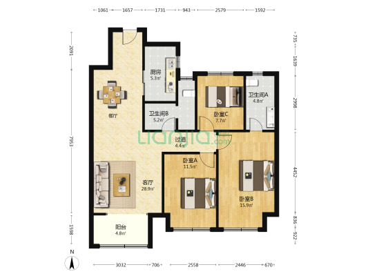 当代境MOMΛ 3室1厅2卫 119平方