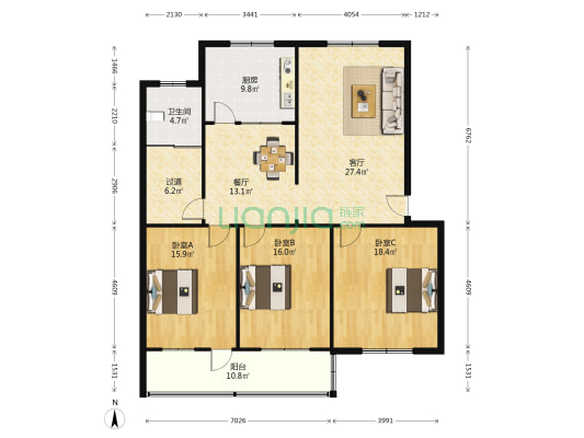 农发行家属楼 3室2厅1卫 142平方