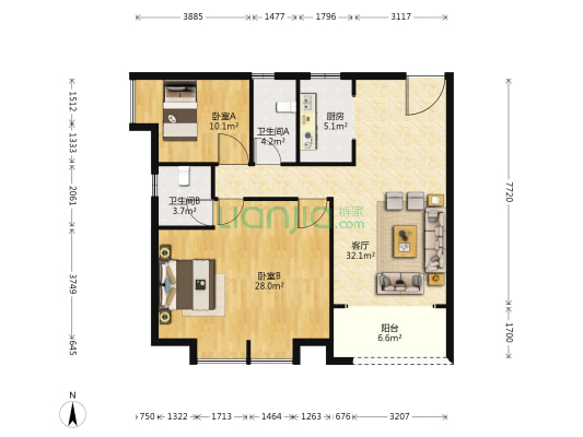 金港水岸 2室1厅2卫 112平方