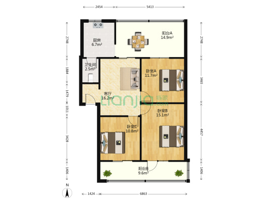 红布正街9号 3室1厅1卫 93平方