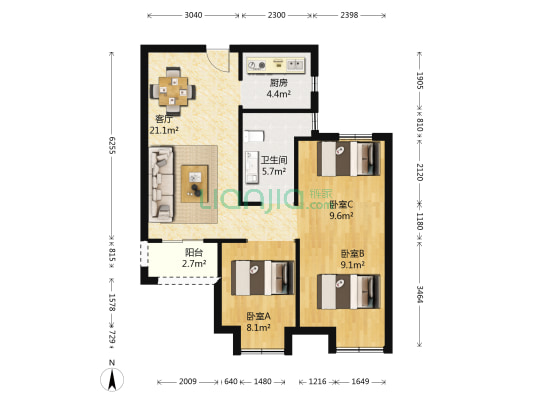 东原湖光里 3室1厅1卫 85平方