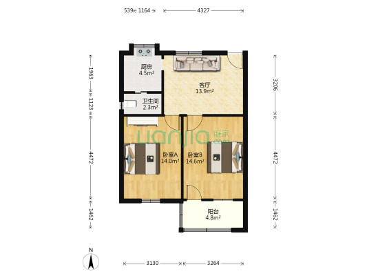 道路绿化管理局宿舍 2室1厅1卫 67平方