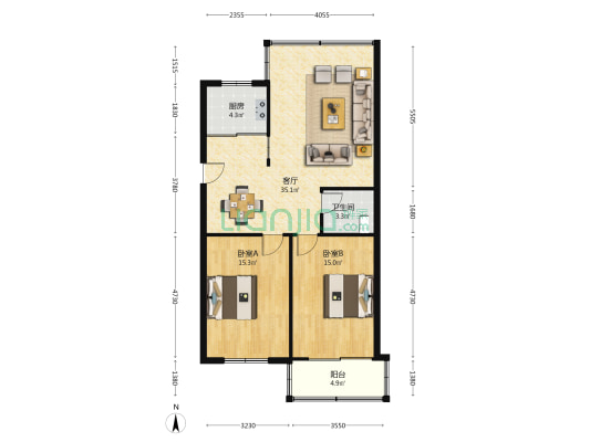 鱼鳞浃小区四组团 2室1厅1卫 87平方