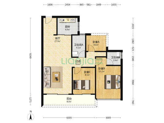 宏安御府 3室1厅2卫 93平方