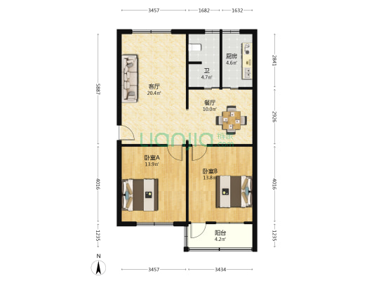 陆峰房产小区 2室2厅1卫 87平方