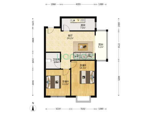 鹏渤新加坡花园 2室2厅 东南-户型图