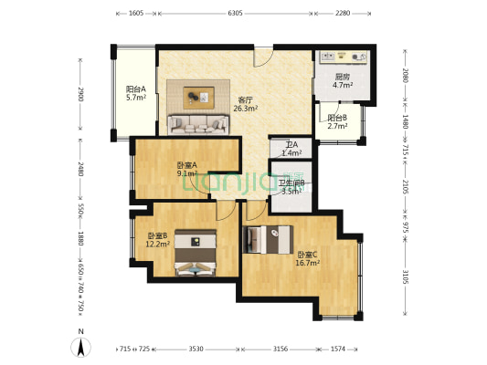 东韵雅苑 3室1厅2卫 99平方