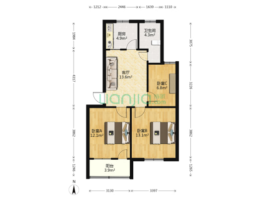 工商行小区 3室1厅1卫 74平方