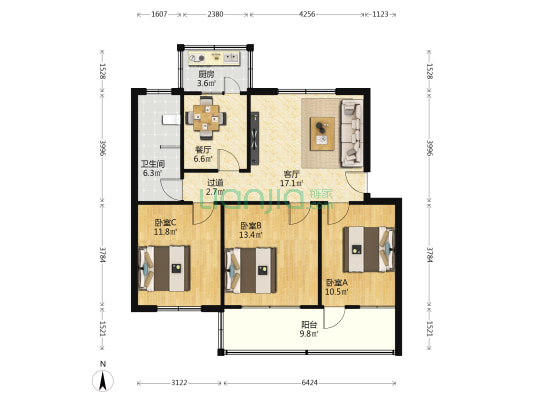 邮政小区 3室2厅1卫 91平方