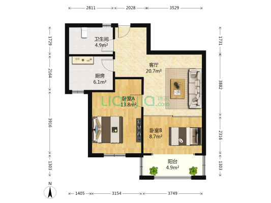 海尔幸福里 2室1厅1卫 81平方