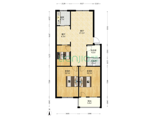 清风社区 3室2厅1卫 110平方