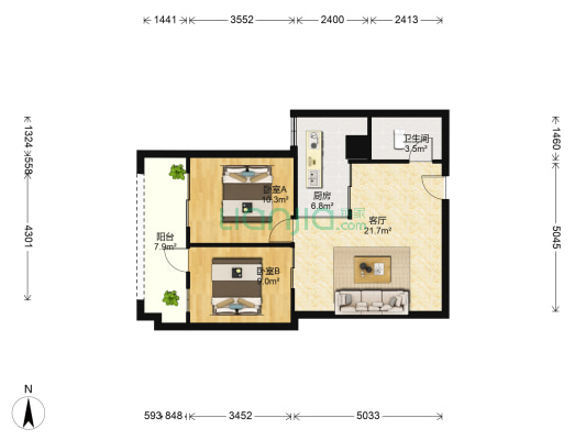 天紫界 2室1厅1卫 68平方