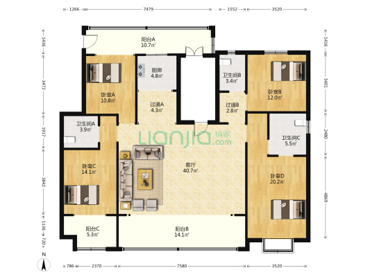绿地国际城樱花明都 4室1厅3卫 182平方