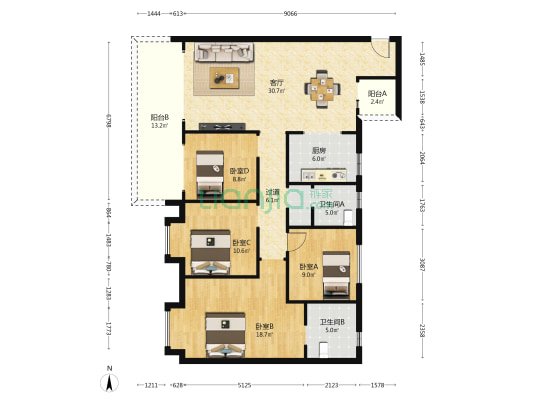 精华悦荣府 4室1厅2卫 140平方