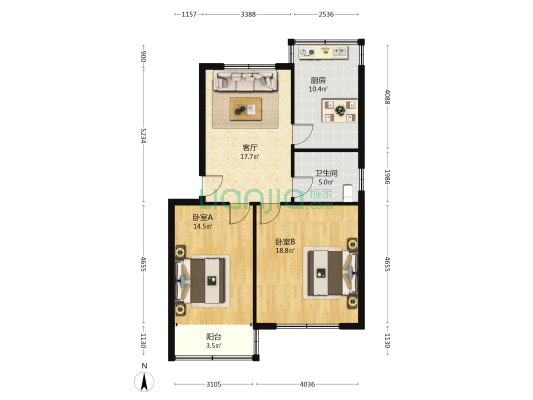 管委家属楼 2室1厅1卫 83平方
