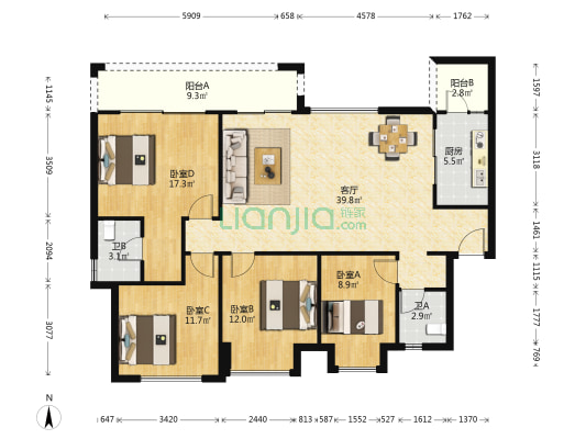合谊万璟台 4室1厅2卫 137平方