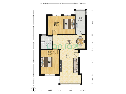 阳明山庄 2室2厅1卫 79平方