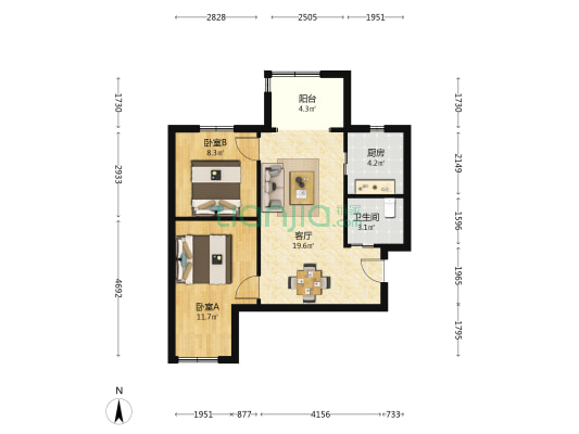 望坛新苑 2室1厅1卫 71平方