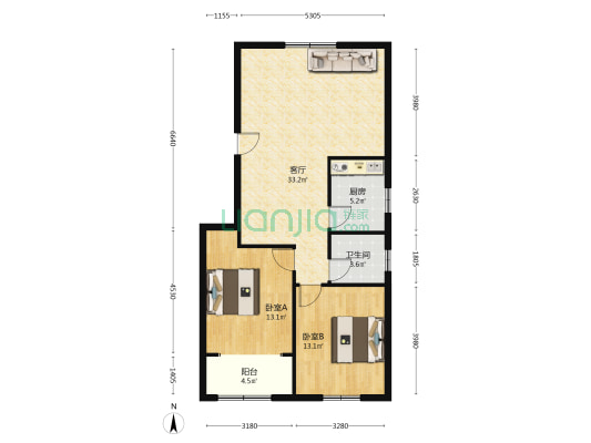 公园世家 2室1厅1卫 97平方