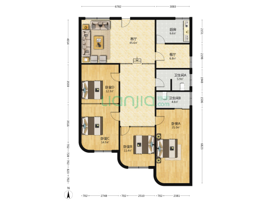 柳树街13号 4室2厅2卫 169平方