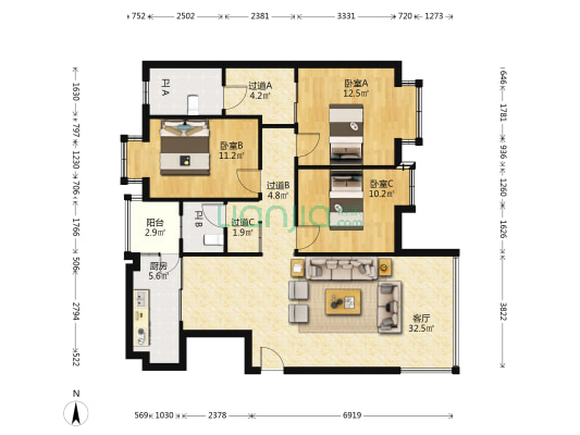 东城玉苑 3室1厅2卫 114平方