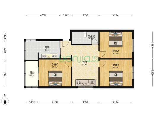 颍河西路450号 3室1厅1卫 95平方