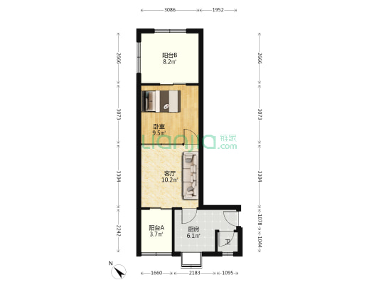 建设大道756号 1室1厅1卫 32平方