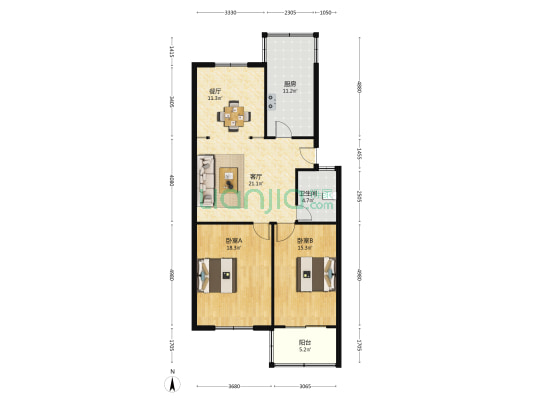 平安小区 2室2厅1卫 106平方