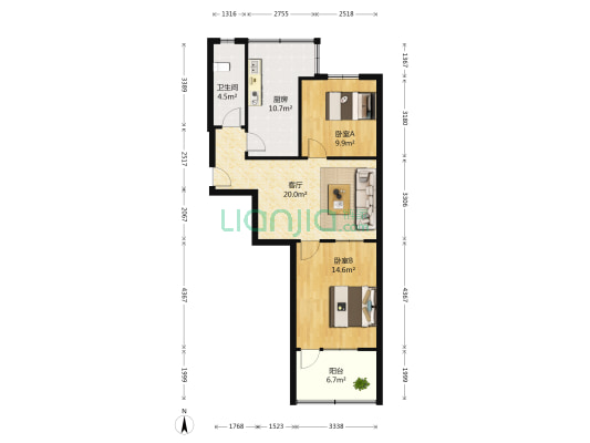 英雄山路94号 2室1厅1卫 74平方