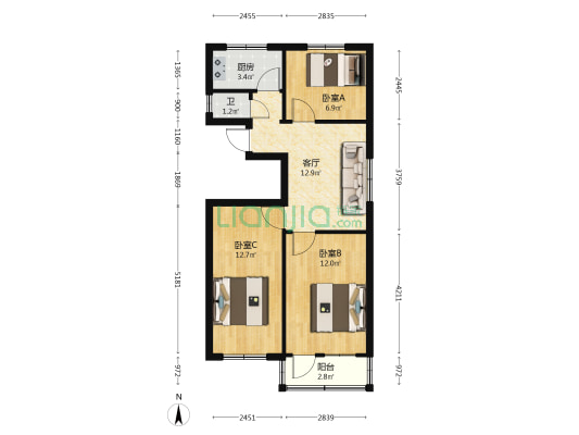 清真肉联厂家属院 3室1厅1卫 63平方