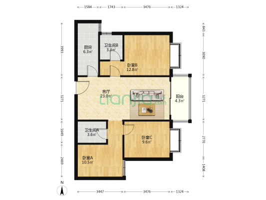 首创禧悦春城 3室1厅2卫 98平方
