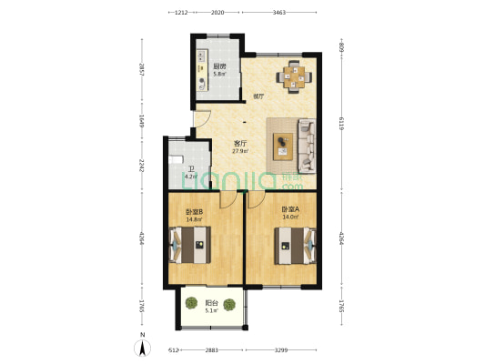 阳明公寓 2室1厅1卫 84平方