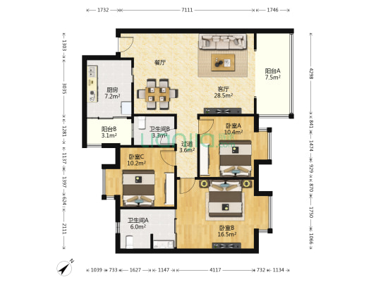 黎明新村三期 3室1厅2卫 109平方