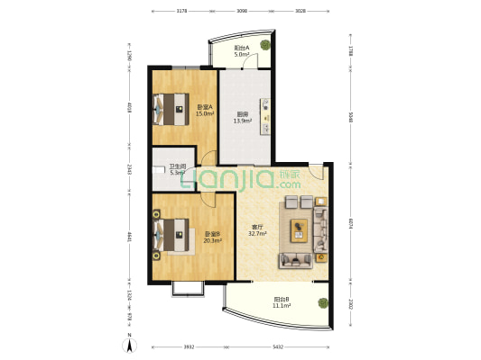 盟科时代 2室1厅1卫 143平方
