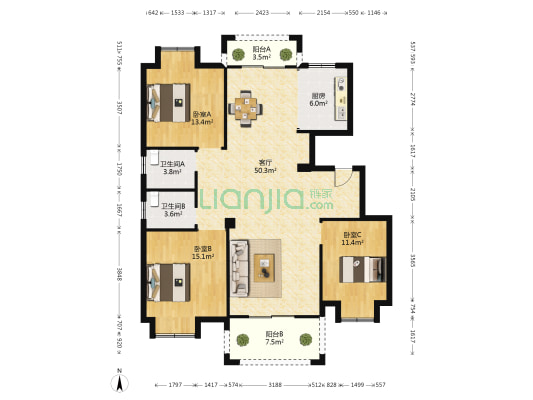 万博玖珑湾 3室1厅2卫 137平方