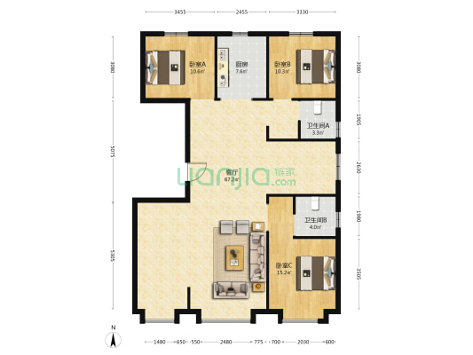 凤城翡翠湖二期 3室1厅2卫 157平方