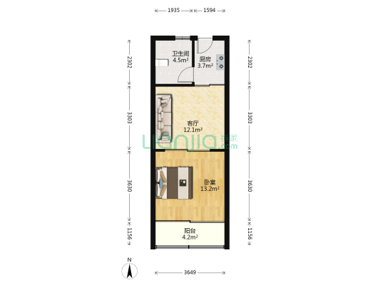 攀华豪苑 1室1厅1卫 53平方