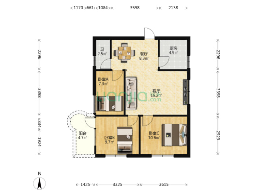 如意街 3室2厅1卫 73平方