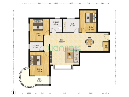 中建大厦 3室1厅2卫 133平方