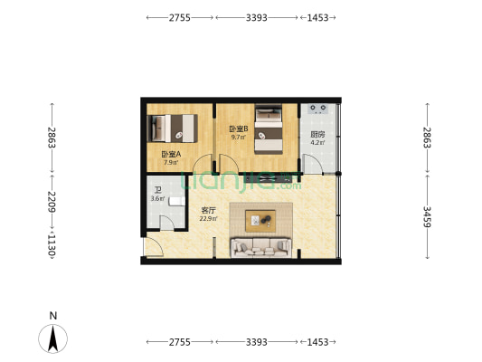 兰州印刷厂家属院 2室1厅1卫 46平方