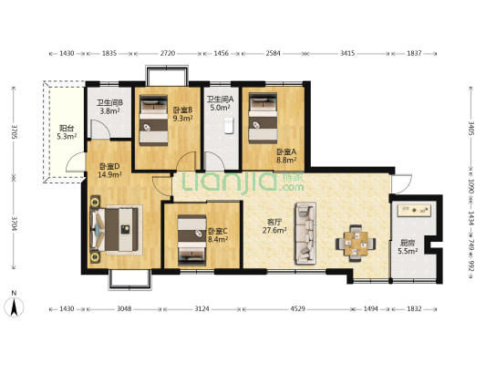 桐林阁 4室1厅2卫 123平方