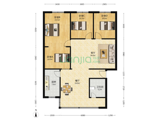 邮电小区 4室2厅1卫 116平方