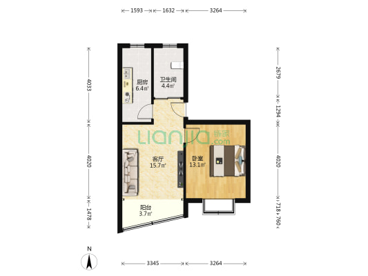 花山名苑 1室1厅1卫 54平方