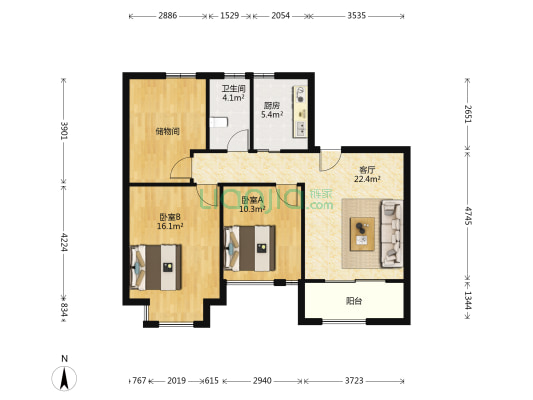 万科未来之城（二区） 2室1厅1卫 89平方