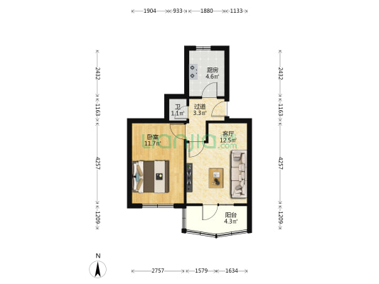 兰州生物药厂家属院 1室1厅1卫 48平方